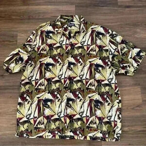 Stacy Adams SZ 5XL Mens Button Shirt Linen Blend Abstract Relaxed Casual‎ Beach